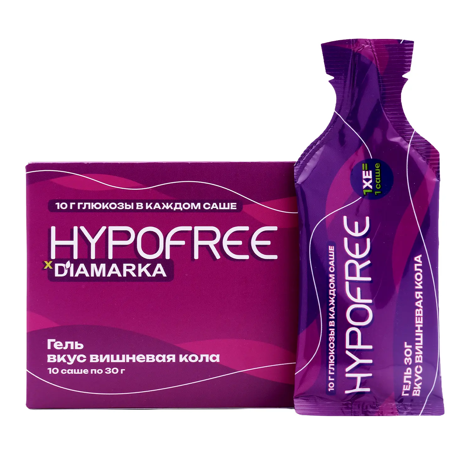 Гель HYPOFREE DIAMARKA 1ХЕ Вишневая Кола, мягкая упаковка, 10 саше по 30мл