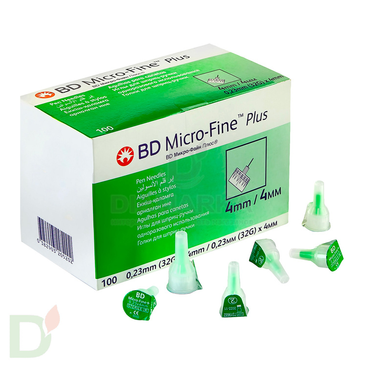 Иглы МикроФайн Плюс 4мм (32G), 100 штук, для шприц-ручек