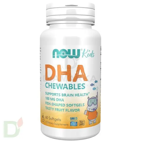 Витамины NOW Омега-3 детская для улучшения памяти и внимания, жевательные пастилки, 1000DHA, 60 шт в Нижнем Новгороде