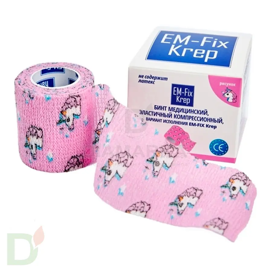 Бинт самофиксирующийся EM-Fix krep Розовый с единорогом, 5см*4,5м в Нижнем Новгороде
